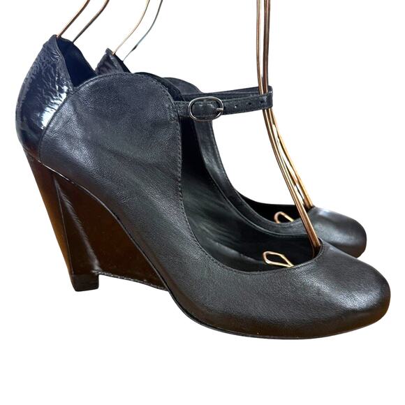 leifsdottir Shoes - Leifsdottir Kaisa Womens Black Leather Patent Wedge High Heels Shoes 39.5 /8.5 9